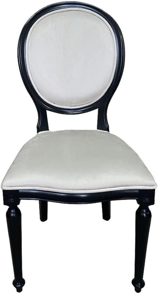 Casa Padrino Barock Esszimmer Stuhl Creme / Schwarz - Handgefertigter Antik Stil Stuhl - Esszimmer Möbel im Barockstil Bild 1