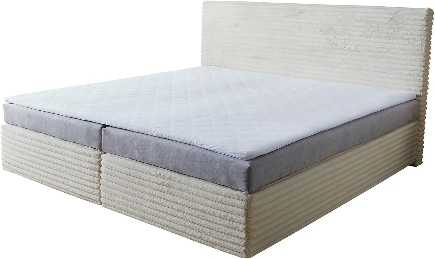 Boxspringbett Dream-Well Plüsch-Cord Beige 200x200 cm Bonell-Matratze PU-Topper Bild 1