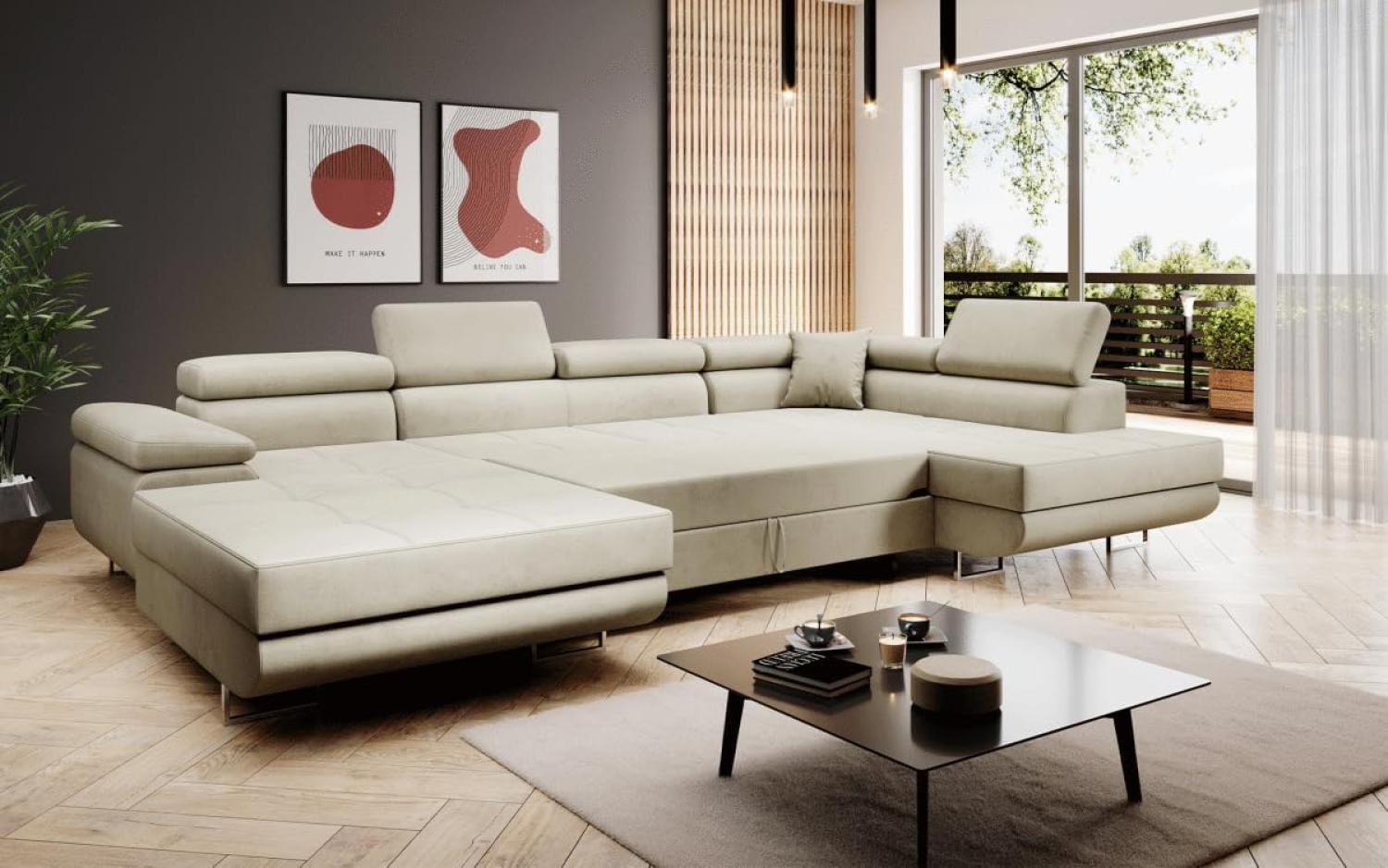 Designer Sofa Lago mit Schlaf und Klappfunktion (Samt) Blau Links Bild 1
