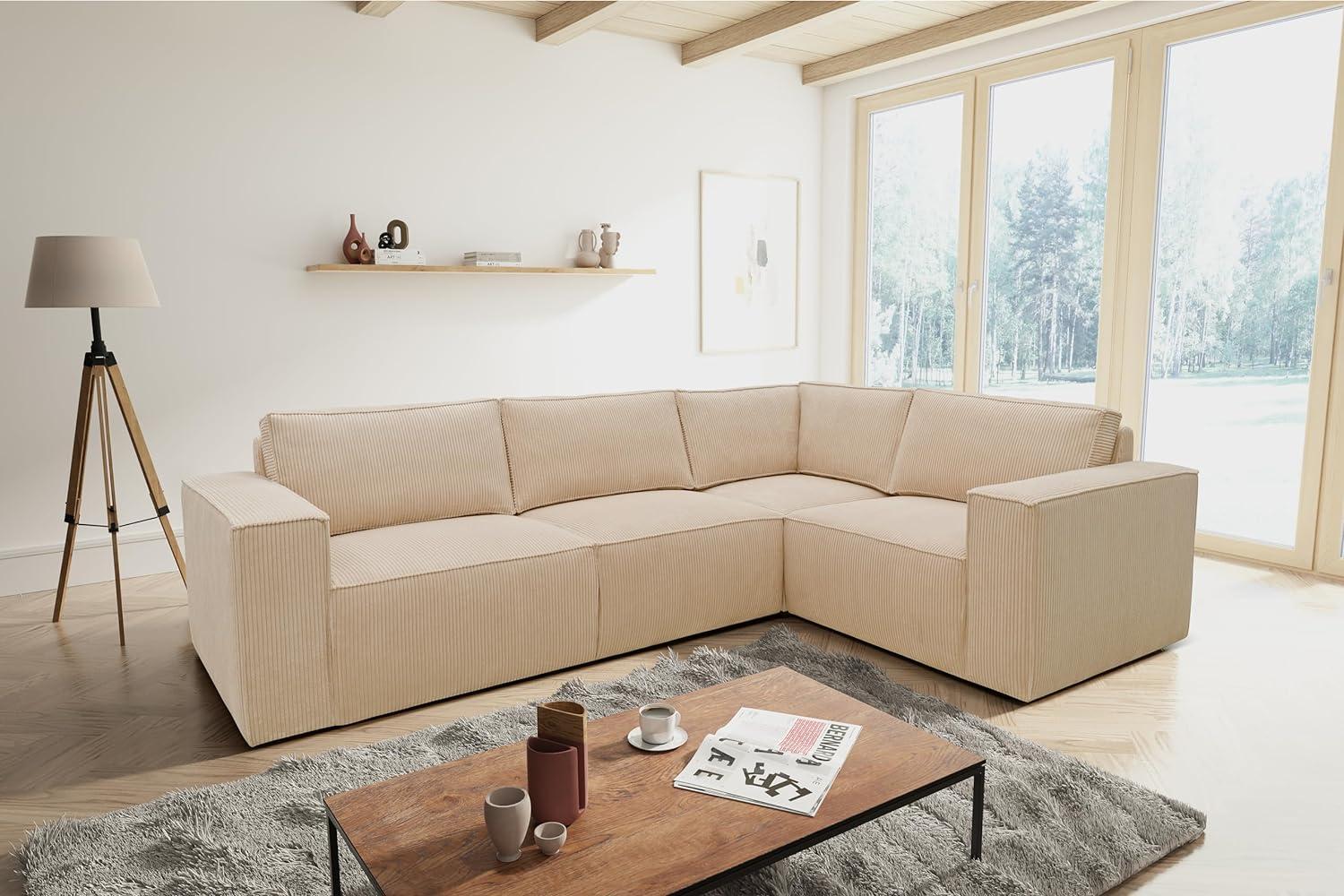 Domo. Collection Ecksofa Portland, Sofa in L-Form, Cord Sofa, Couch Ecke, Eckcouch, 277 x 197 84 cm creme Bild 1