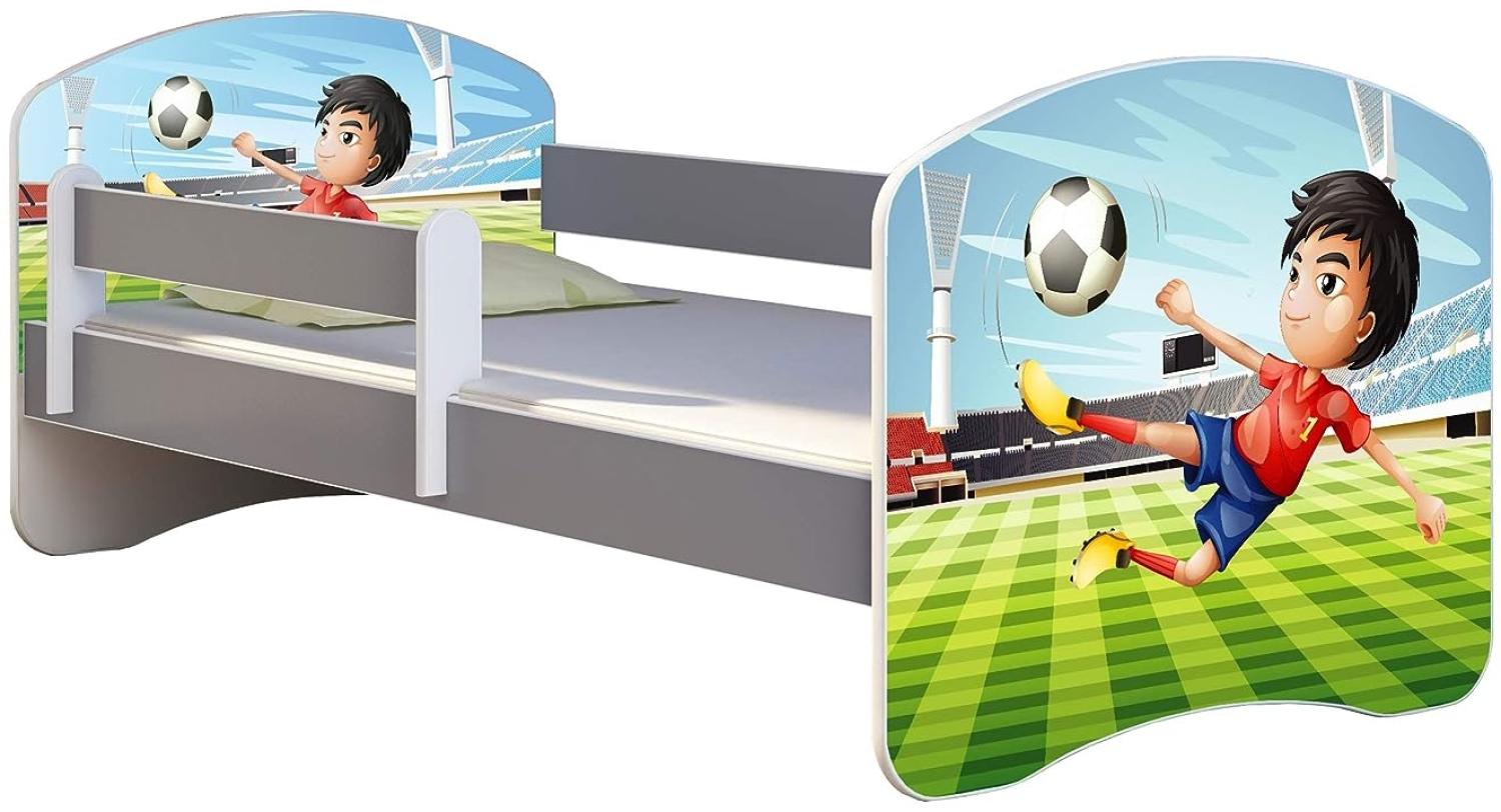 ACMA Kinderbett Jugendbett mit Einer Schublade und Matratze Grau mit Rausfallschutz Lattenrost II (13 Fußballer, 180x80) Bild 1