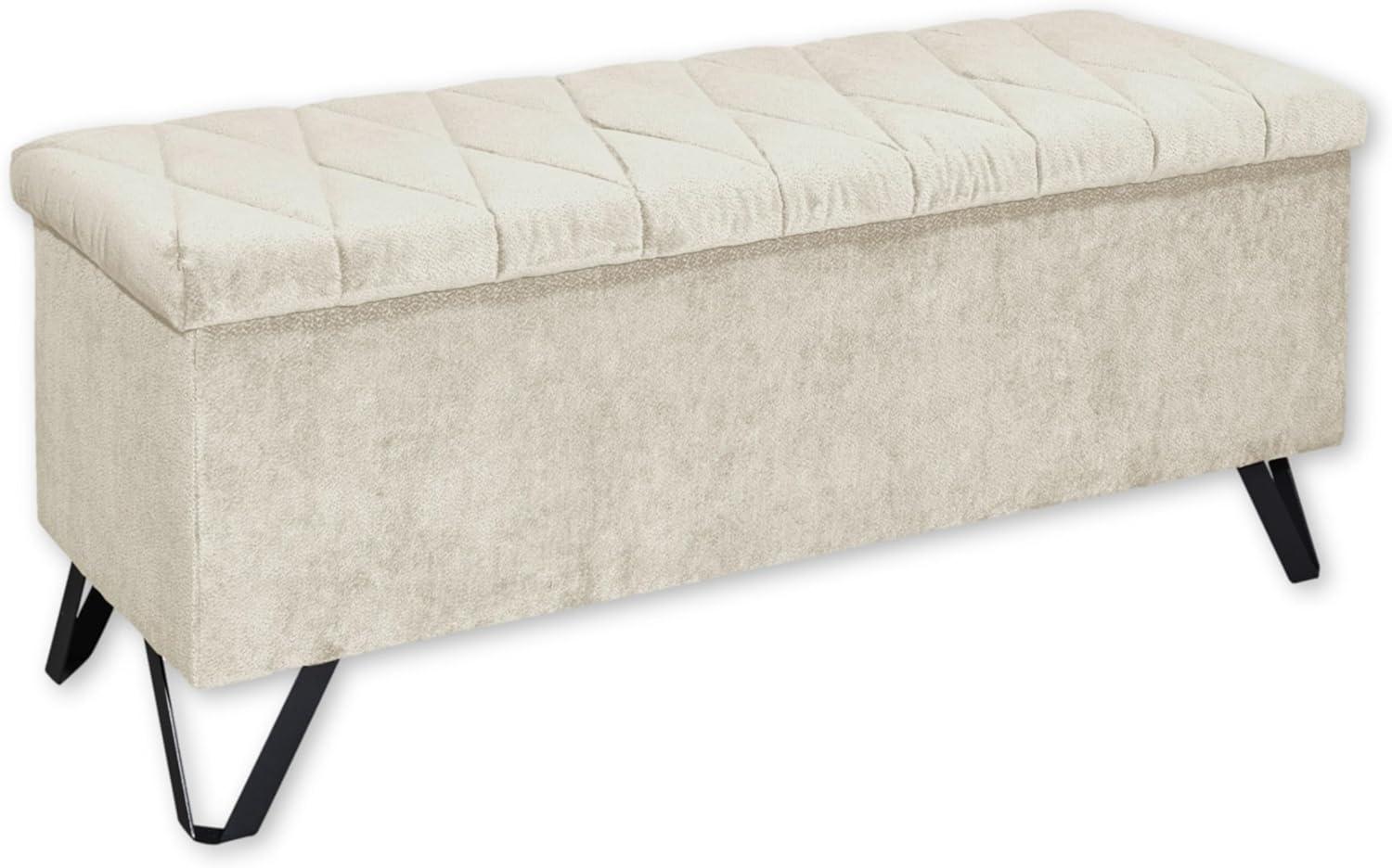 MARSALA Sitzbank mit Stauraum und gepolstertem Deckel, Cream - Geräumige Sitztruhe für Boxspringbetten im Schlafzimmer - 139 x 58 x 50 cm (B/H/T) Bild 1