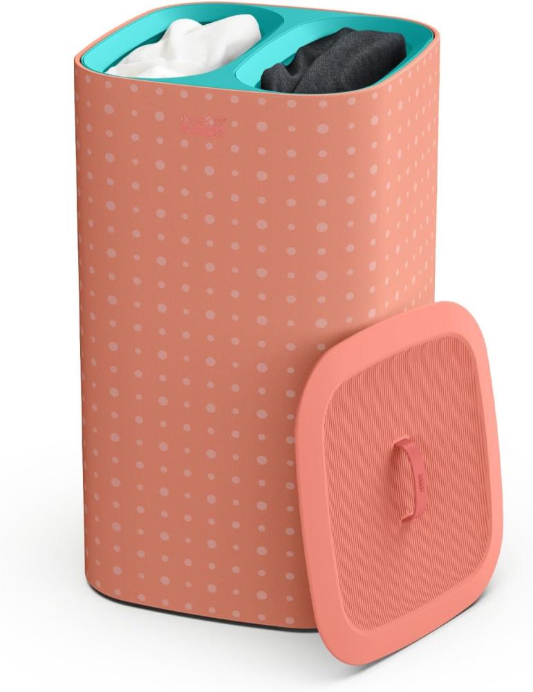 Joseph Joseph Tota Pop - 60-Liter-Wäschesammler mit Deckel, 2 herausnehmbare Wäschesäcke mit Griffen- Koralle/Grün Bild 1
