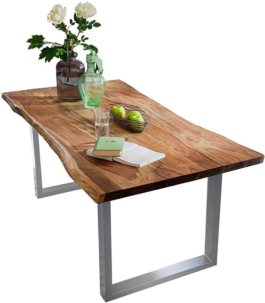 SAM Baumkantentisch 140x80 cm Quarto, nussbaumfarbig, Esszimmertisch aus Akazie, Holz-Tisch mit Silber lackierten Beinen Bild 1
