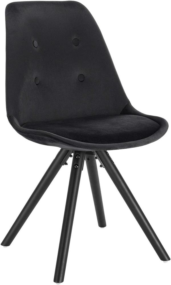 WOLTU® BH196sz-1 1Stück Esszimmerstuhl, Sitzfläche aus Samt, Design Stuhl, Küchenstuhl, Holzgestell, Schwarz Bild 1