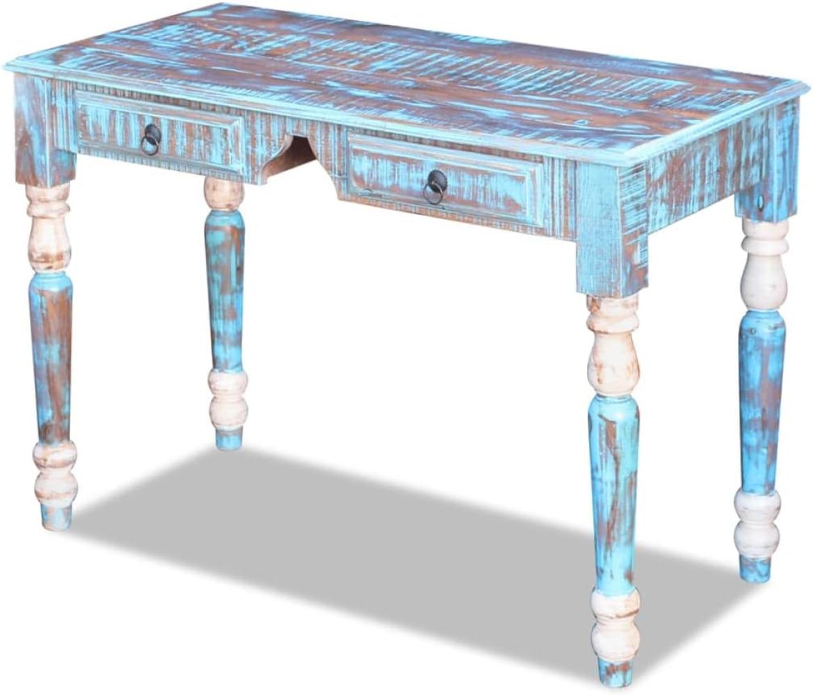 Schreibtisch mit Schubladen, Altholz blau, 110 x 50 x 76 cm Bild 1