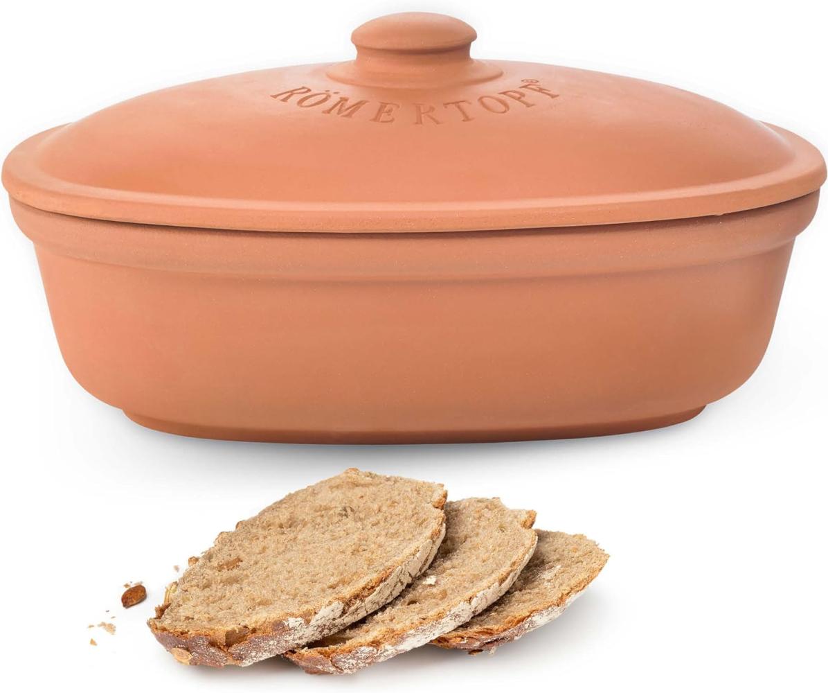 Römertopf Keramik Brottopf aus Ton, ideal für die Aufbewahrung von Brot und Gebäck 30x21cm Bild 1
