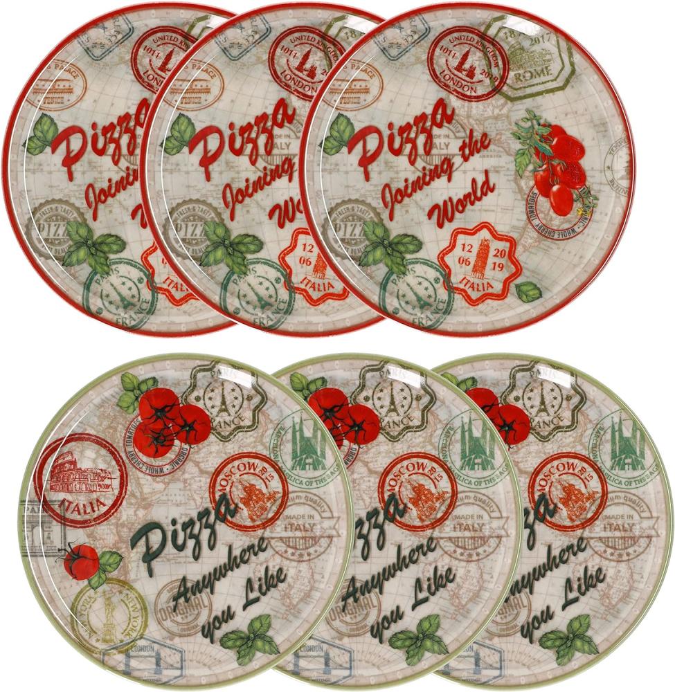 6er Set Pizzateller Moskau & Rot grün rot Ø33cm Platte XL-Teller Porzellan Bild 1
