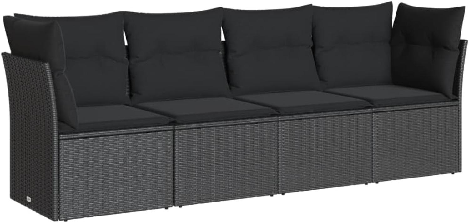 vidaXL 4-tlg. Garten-Sofagarnitur mit Kissen Schwarz Poly Rattan Bild 1