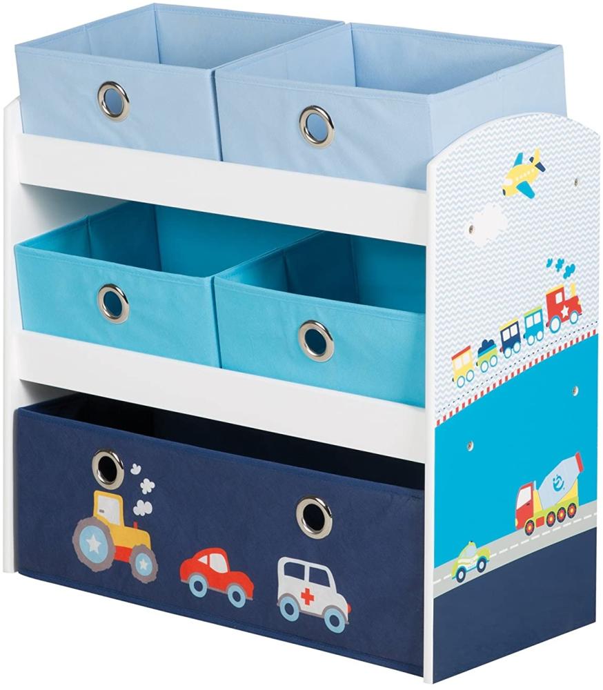 Roba 'Rennfahrer' Spielregal inkl. 5 Stoffboxen weiß/blau Bild 1