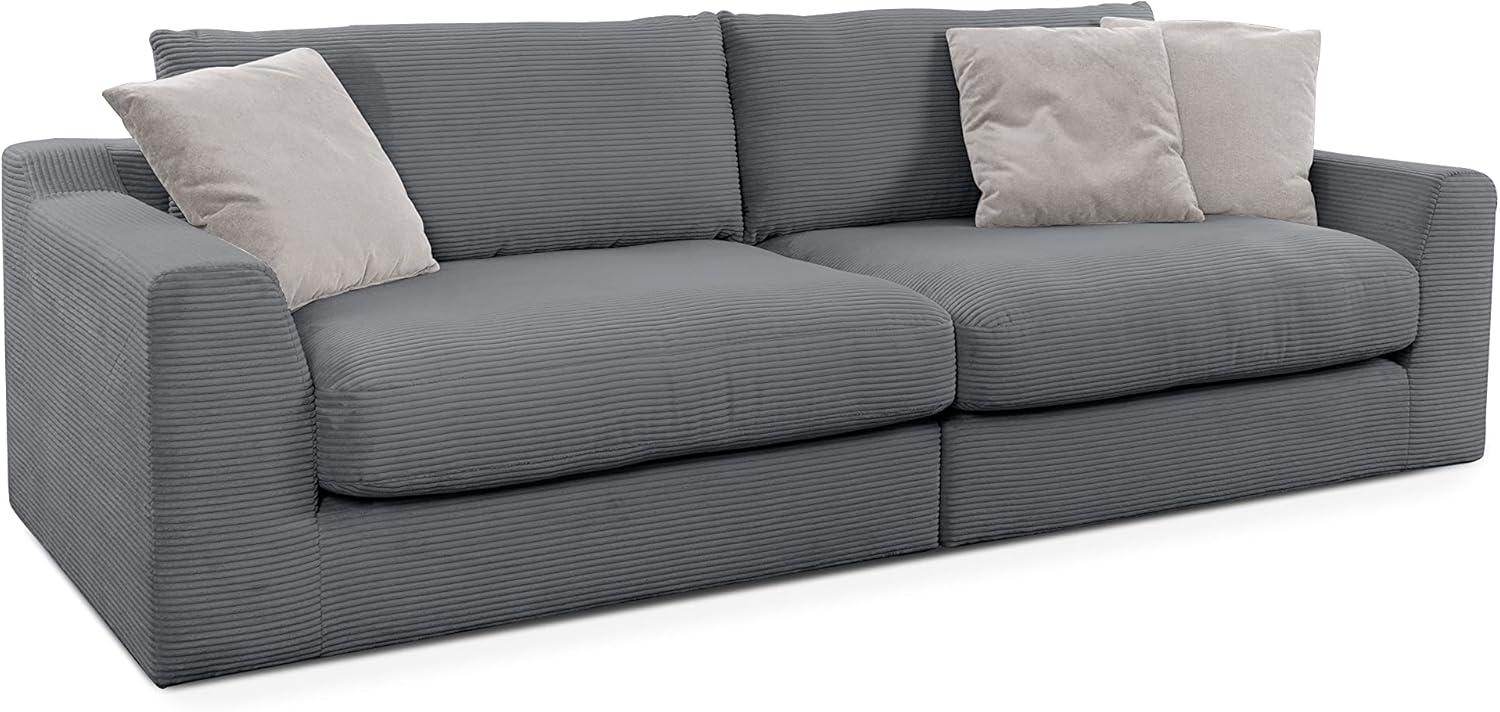 CAVADORE Big Sofa Fiona / Megasofa in Cord mit tiefen Sitzflächen und weicher Polsterung / Cordsofa / 276 x 90 x 109 / Cordstoff Grau Bild 1