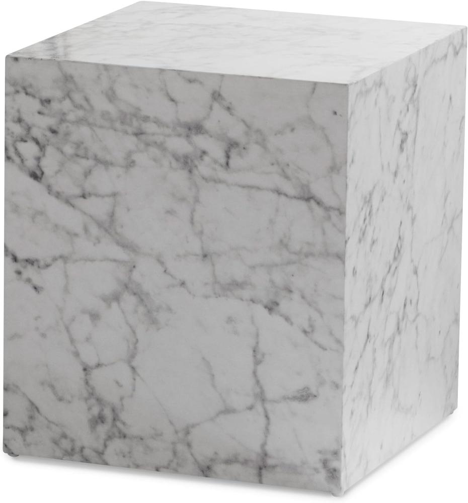 FineBuy Couchtisch MONOBLOC 40x40x45 cm Hochglanz mit Marmor Optik, Wohnzimmertisch Cube Quadratisch, Design Sofatisch, Lounge Beistelltisch Würfel-Form Weiß Bild 1
