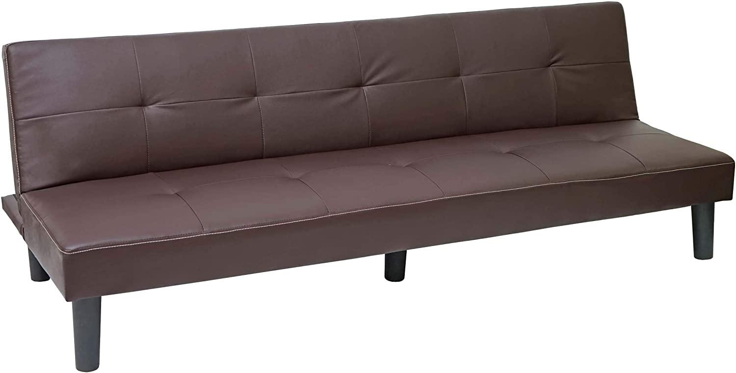 3er-Sofa HWC-G11, Couch Schlafsofa Gästebett Bettsofa Klappsofa, Schlaffunktion 195cm ~ Kunstleder, braun Bild 1