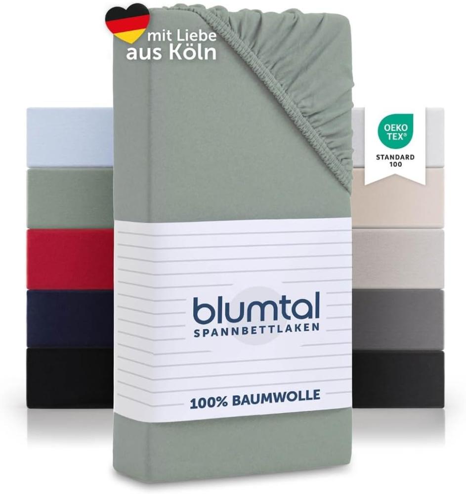 Blumtal® Basics Jersey (2er-Set) Spannbettlaken 200x200cm -Oeko-TEX Zertifiziert, 100% Baumwolle Bettlaken, bis 7cm Topperhöhe, Summer Green - Grün Bild 1