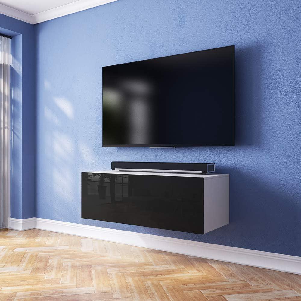 Skylara – Fernsehschrank / TV-Lowboard mit LED RGB Modern Hängend 100 cm (Weiß Matt / Schwarz Hochglanz) Bild 1