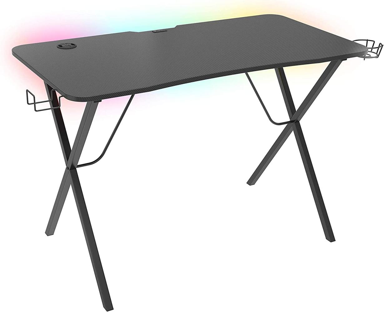 Genesis Holm 200 RGB Gaming Tisch mit USB 3. 0 Hub, RGB-Hintergrundbeleuchtung, Becherhalter, Kopfhörerhalter und Kabelorganisator, Schwarz, 113x60x75cm Bild 1