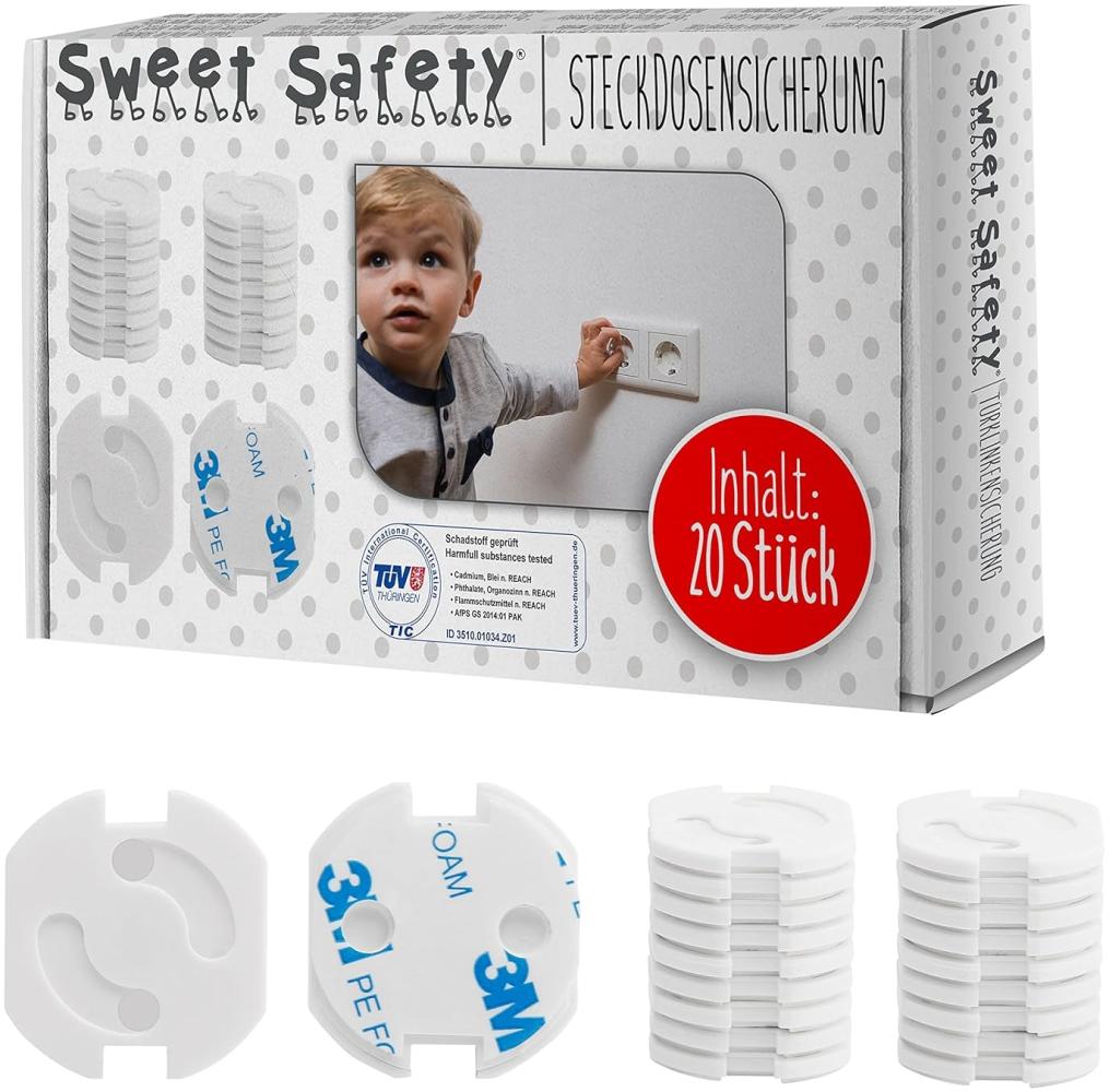 Sweet Safety® Baby Steckdosen Kindersicherung – Bombenfest – TÜV Schadstoff geprüft – Steckdosenschutz Steckdosensicherung für Baby und Kinder – 20 Stück Bild 1