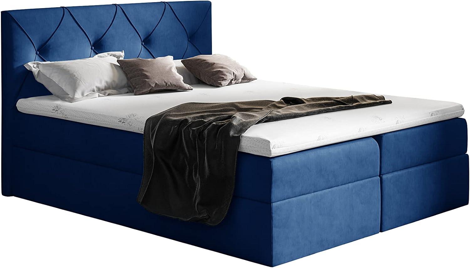 Stylefy 'Arian' Boxspringbett Velours Dunkelblau 120 x 200 cm Bild 1