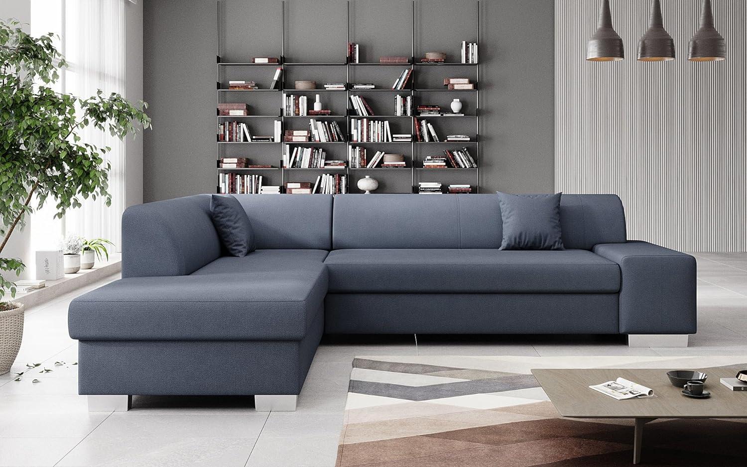 Designer Sofa Pina mit Schlaf- und Klappfunktion Stoff Blau Links Bild 1