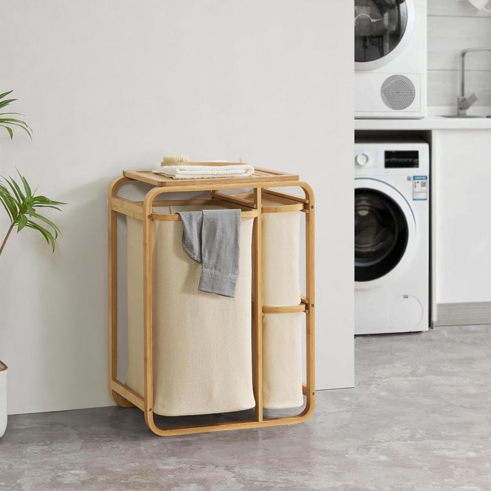Wäschesammler Evenes mit 3 Wäschekörben Bambus Beige [en. casa] Bild 1