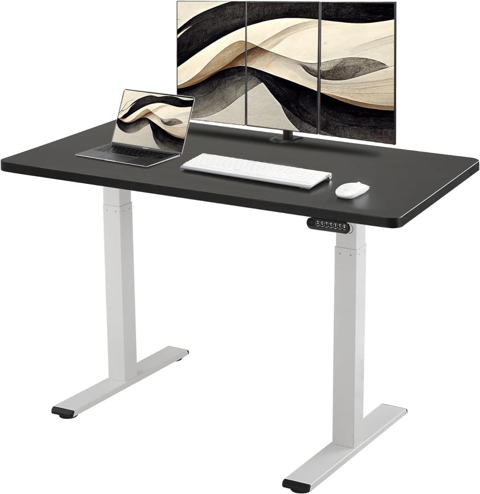 E.For.U® höhenverstellbarer Schreibtisch 160x80 cm, 2 Motoren, elektrisch höhenverstellbares Tischgestell mit 2-Fach-Teleskop, Memory-Steuerung (Weiß), DT20L mit Tischplatte (Schwarz) Bild 1