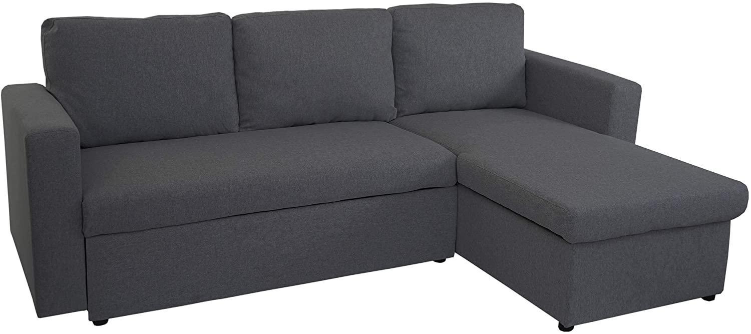 Schlafsofa HWC-D92, Couch Ecksofa Sofa, Schlaffunktion 220x152cm Stoff/Textil ~ dunkelgrau, ohne Deko-Kissen Bild 1
