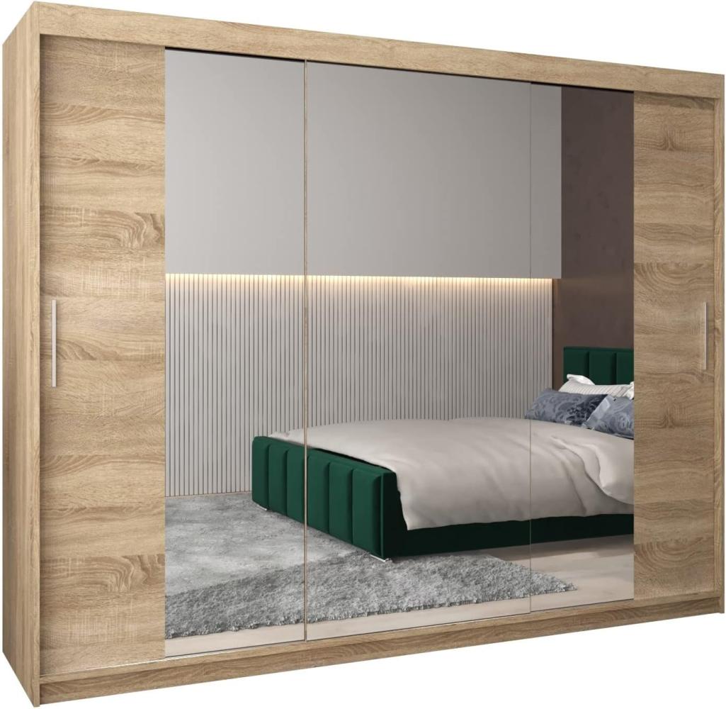 Kryspol Schwebetürenschrank Tokyo 2-250 cm mit Spiegel Kleiderschrank mit Kleiderstange und Einlegeboden Schlafzimmer- Wohnzimmerschrank Schiebetüren Modern Design (Sonoma) Bild 1