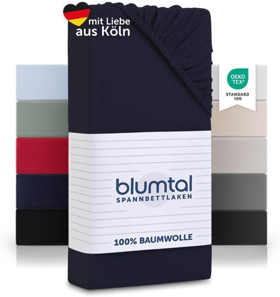 Blumtal® Basics Jersey Spannbettlaken 160x200cm -Oeko-TEX Zertifiziert, 100% Baumwolle Bettlaken, bis 7cm Topperhöhe, Dark Ocean Blue - Blau Bild 1