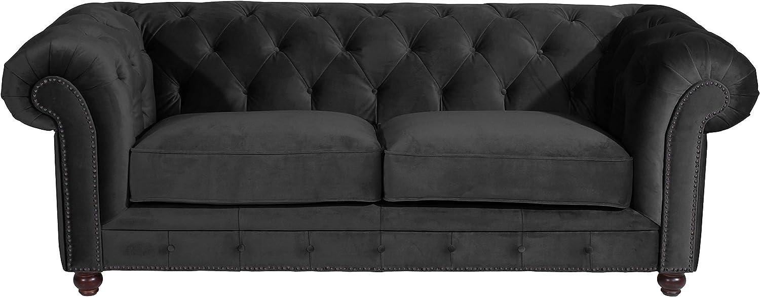 Orleans Sofa 2,5-Sitzer Samtvelours Schwarz Buche Nussbaumfarben Bild 1