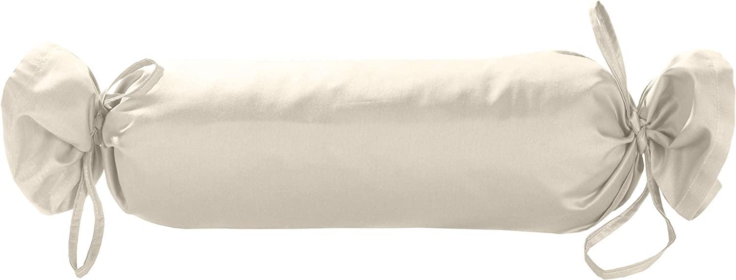 Mako Satin / Baumwollsatin Nackenrollen Bezug uni / einfarbig natur 15x40 cm mit Bändern Bild 1
