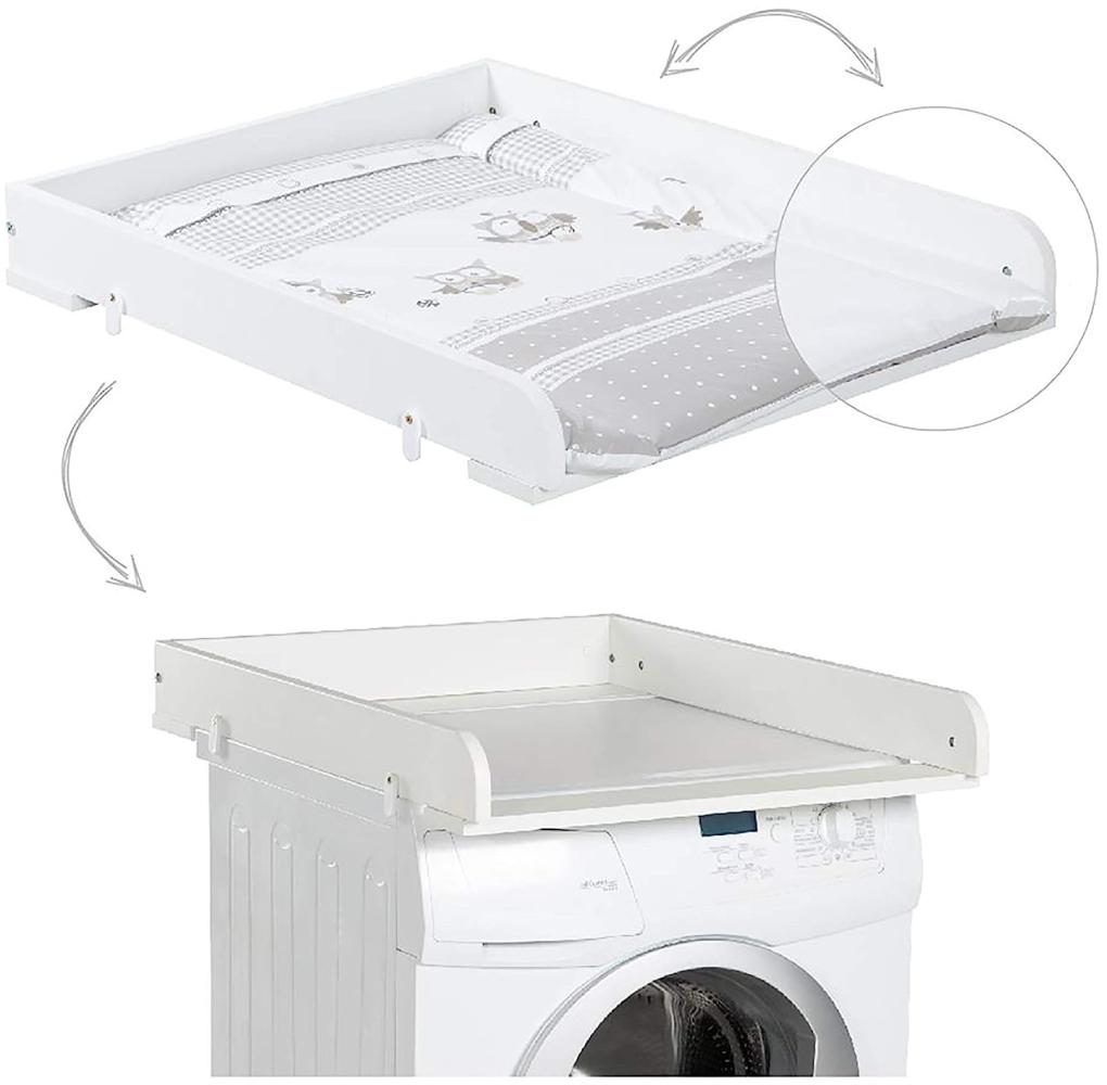 Roba Wickelaufsatz für Waschmaschine 60x70 cm, Weiß/Grau, inkl. Wickelauflage 'Eulenbabys' Bild 1