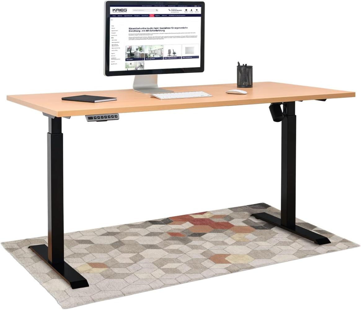 HighDesk SMART Höhenverstellbarer Schreibtisch (Schwarz + Buche I 180 x 80 cm) - Elektrischer Sitz- & Stehtisch mit Tischplatte - Stehschreibtisch Elektrisch Höhenverstellbar - von Krieg Bild 1