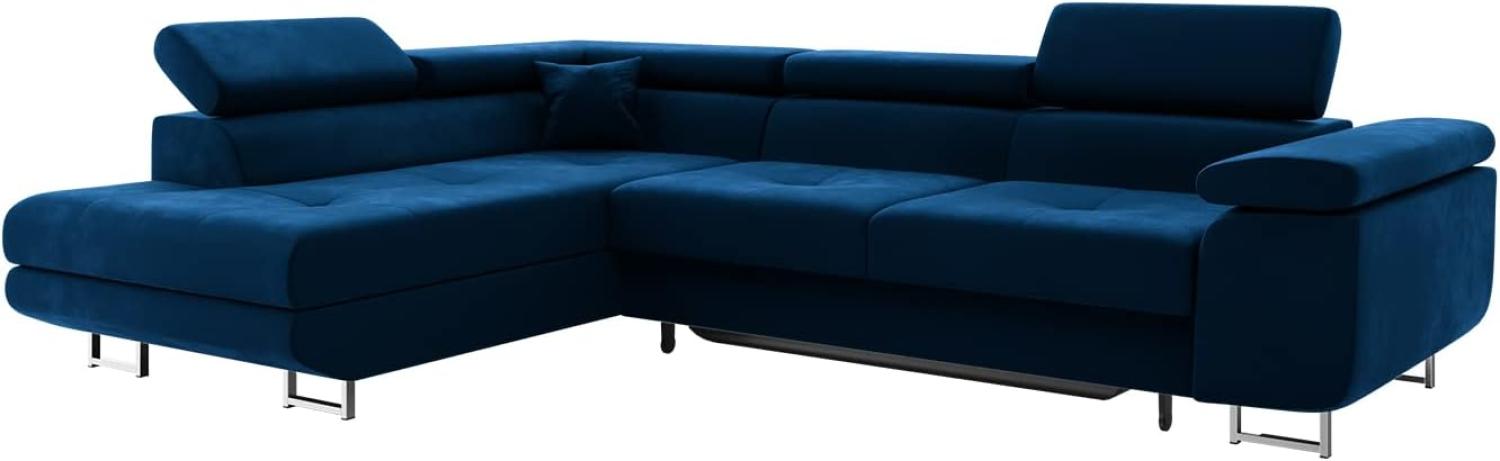 MEBLINI Schlafcouch mit Bettkasten - CARL - 272x202x63cm Links - Blau Samt - Ecksofa mit Schlaffunktion - Sofa mit Relaxfunktion und Kopfstützen - Couch L-Form - Eckcouch - Wohnlandschaft Bild 1