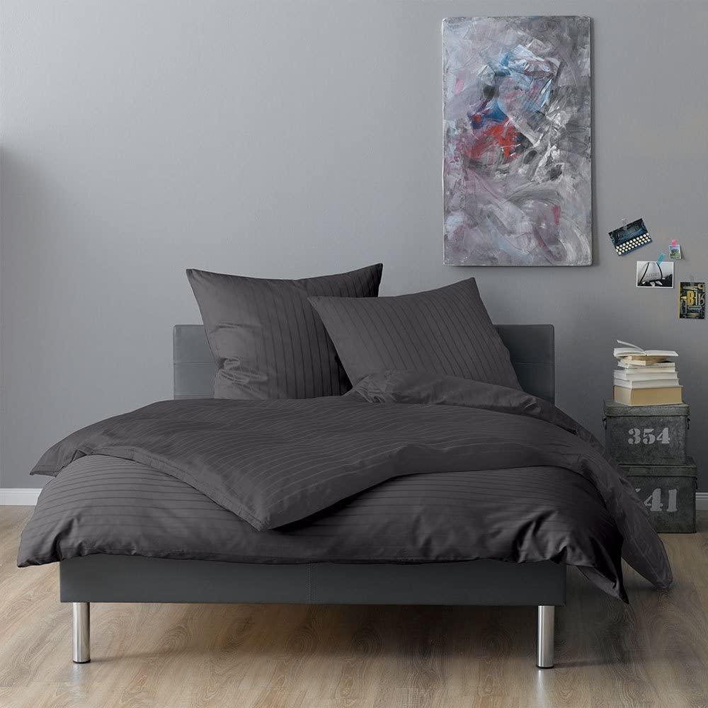 Lorena Mako-Satin Bettwäsche Verona|Bettbezug einzeln 155x220 cm| anthrazit Bild 1