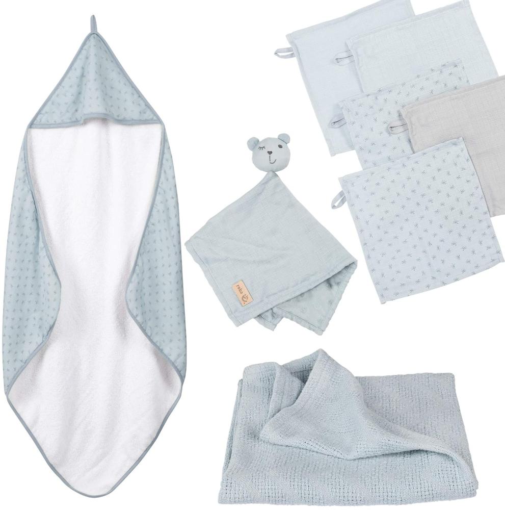 roba Geschenk Baby Pflege - Set zur Geburt - Handtuch, Waschlappen, Schmusetuch & Decke - Bio Baumwolle - GOTS zertifiziert - für Mädchen & Jungen - Hellblau Bild 1