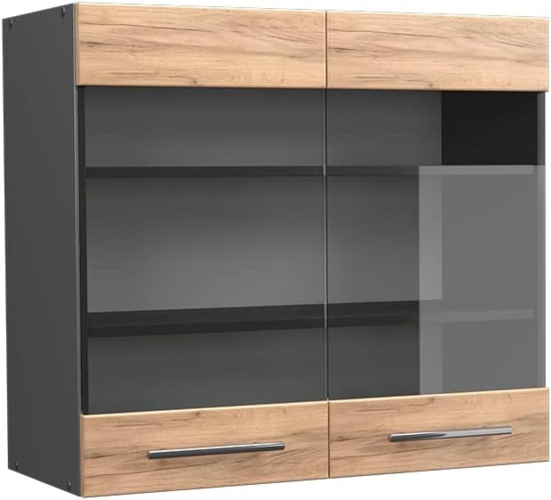 Vicco Küchenschrank Küchenmöbel Küchenzeile Fame-Line modern Küche Einbauküche Blende Unterschrank Hochschrank Hängeschrank (Anthrazit-Goldkraft, Hängeglasschrank 80 cm) Bild 1