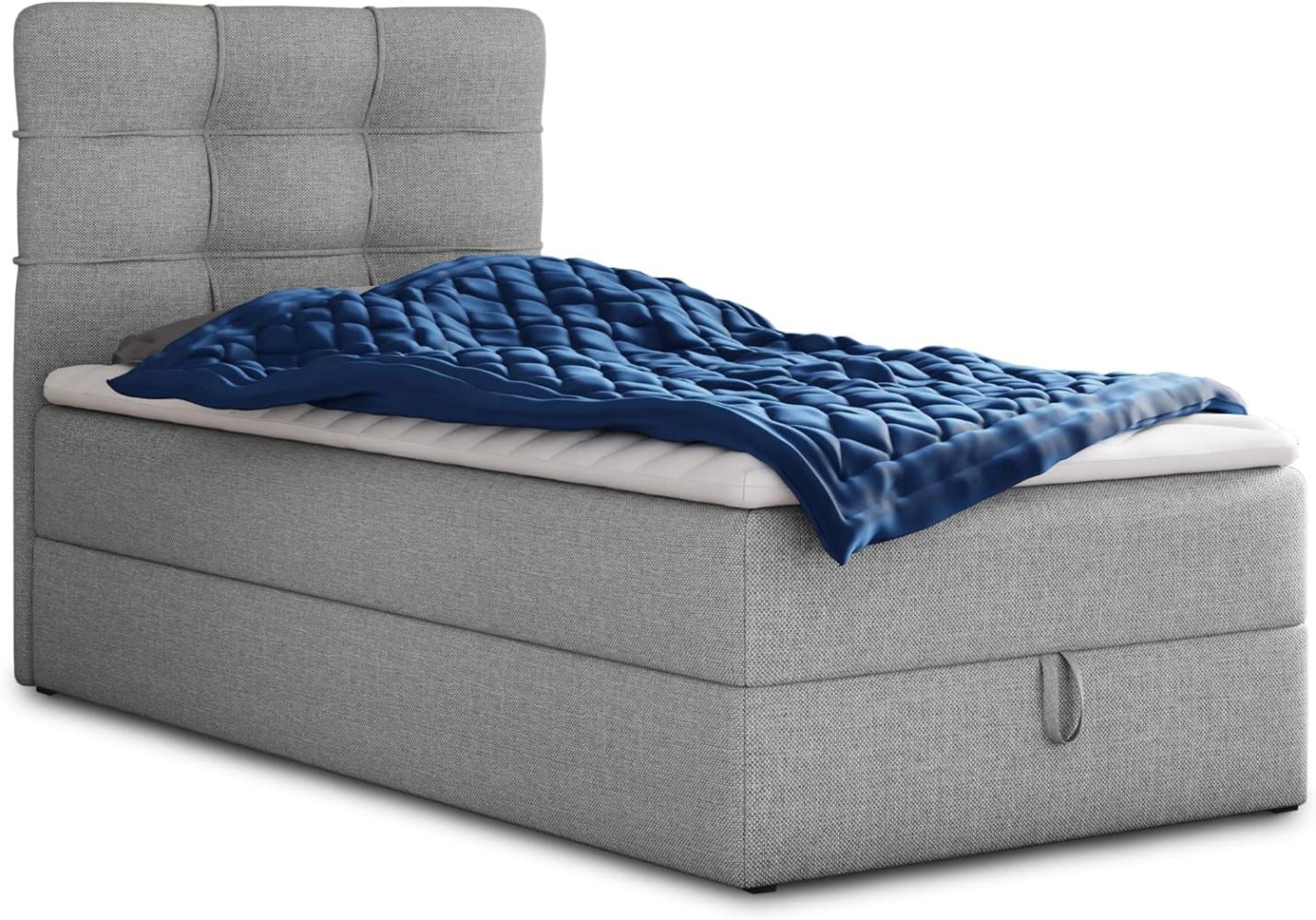 Boxspringbett Best Mini mit Bettkasten und Matratzentopper - Einzelbett mit Bonell-Matratze und Topper, Polsterbett, Bett, Schlafzimmer (120 x 200 cm, Grau (Inari 91)) Bild 1