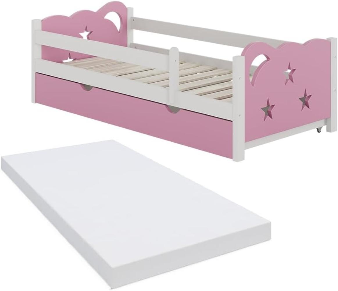 Livinity 'Jessica' Kinderbett, inkl. Matratze, Bettschublade, Rausfallschutz, Weiß/Pink, 160x80 cm, modern Bild 1