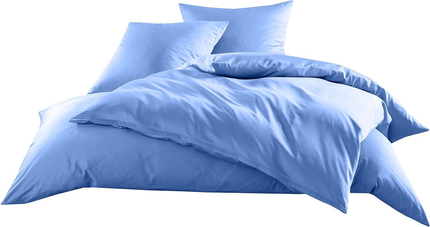 Mako-Satin Baumwollsatin Bettwäsche Uni einfarbig zum Kombinieren (Bettbezug 155 cm x 200 cm, Hellblau) Bild 1