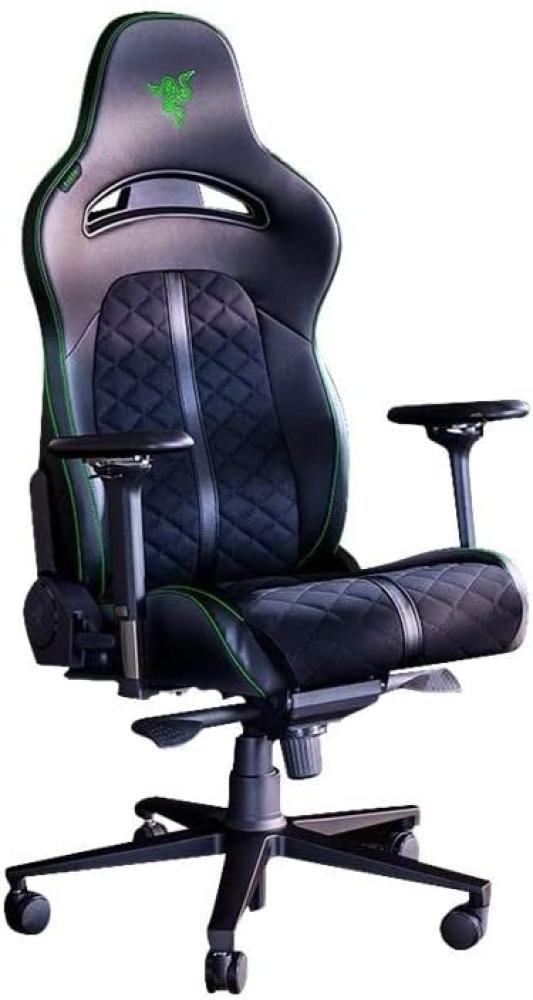 Razer Enki - Gaming-Stuhl für Sitzkomfort den ganzen Tag (Integrierter Lordosenbogen, reaktive Sitzneigung, breitere Sitzfläche, optimierte Polsterdichte, umweltfreundliches Kunstleder) Schwarz, RZ38-03720100-R3G1, Standard Bild 1