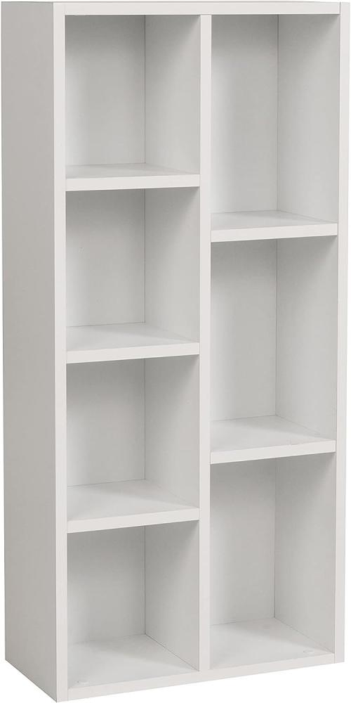 Furni24 Bücherregal mit 7 Fächern, Holzregal, Würfelregal, Aufbewahrungsregal, weiß, 49,5x24x106h Bild 1