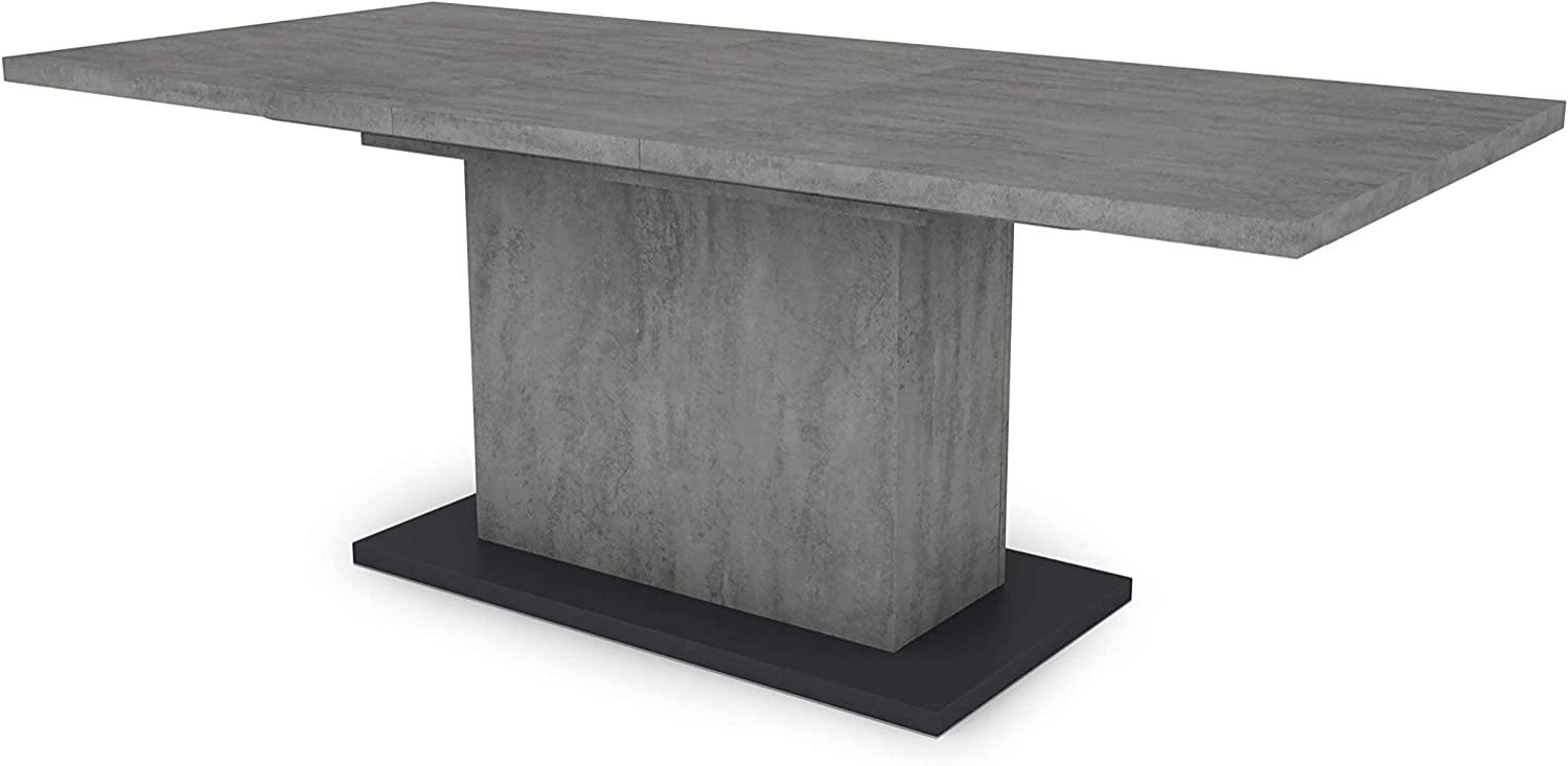 byLIVING Esszimmertisch ATHEN / Beton-Optik grau / großer Auszugstisch 160 cm bis 200 cm / Säulentisch mit Ausziehfunktion / Tisch mit Synchronauszug und Einlegeplatte / 160-200 x 90, H 75 cm Bild 1