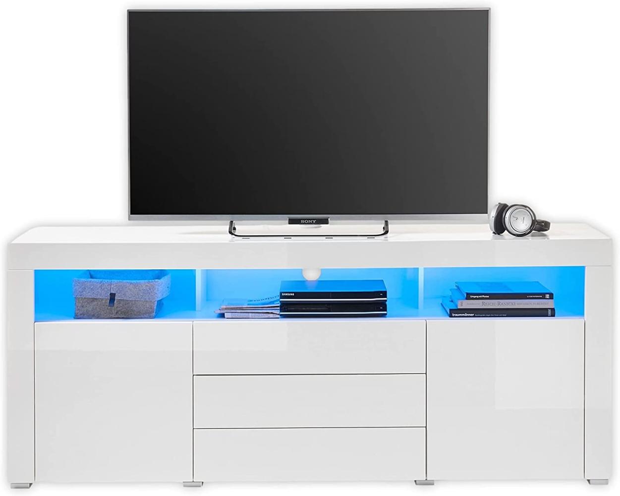 GOAL TV-Lowboard in Weiß, Weiß Hochglanz mit blauer LED-Beleuchtung - TV Schrank mit viel Stauraum für Ihr Wohnzimmer - 180 x 74 x 44 cm (B/H/T) Bild 1