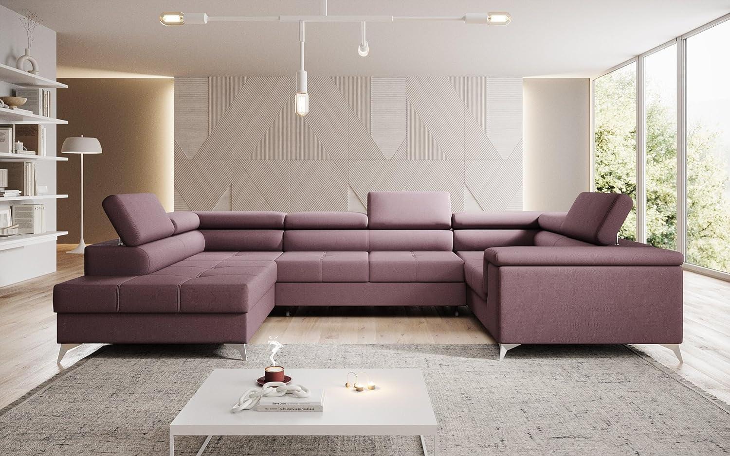 Designer Sofa Torino mit Schlaf- und Klappfunktion Stoff Rosé Links Bild 1