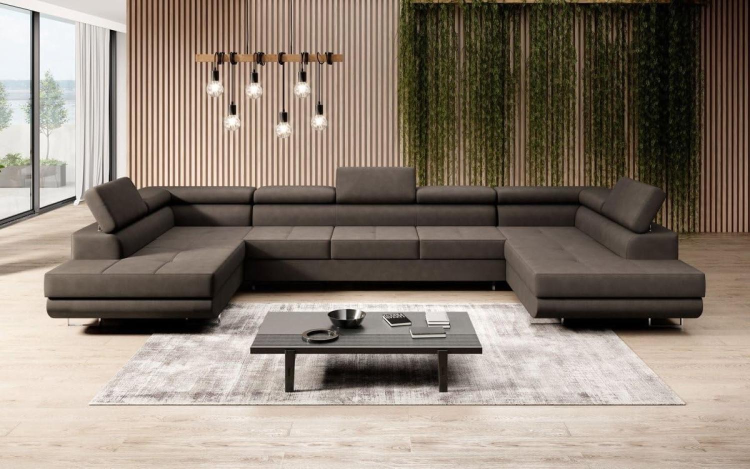 Designer Sofa Positano mit Schlaf und Klappfunktion (Stoff) Braun Bild 1
