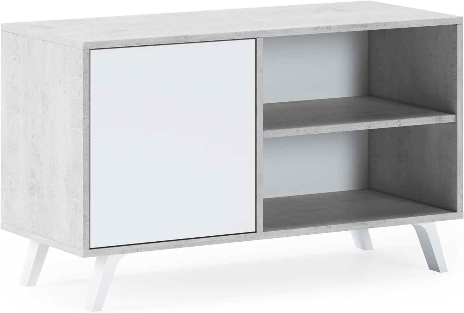 Skraut Home – TV-Schrank für Wohnzimmer – 57 x 95 x 40 cm – geeignet für 32/40-Zoll-Fernseher – Modell Wind 100 – Zement – ​​Flügeltür weiß Bild 1
