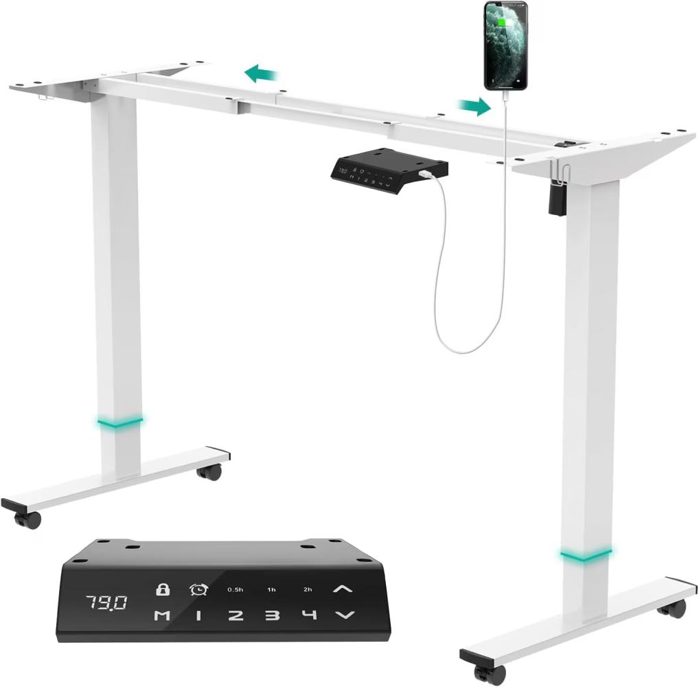JUMMICO Höhenverstellbarer Schreibtisch Gestell 73-122cm,Tischgestell Höhenverstellbar mit Kabelwanne und USB,Schreibtischgestell Höhenverstellbar mit 4-Positionen-Speicher (weiß) Bild 1