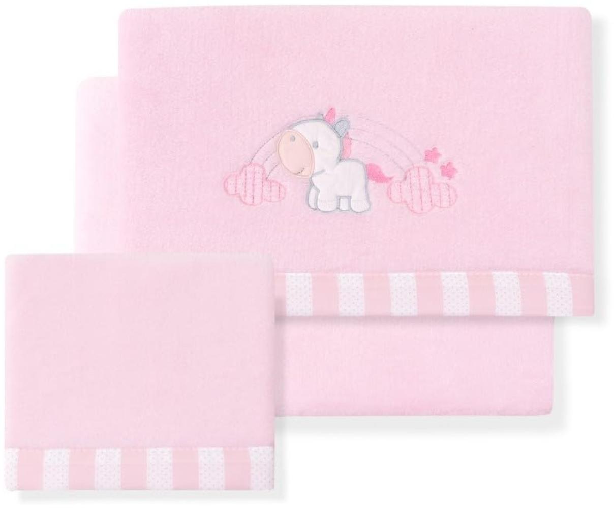 Interbaby Bettwäsche Plüsch Fleece Set für Kinderwagen "Unicornio Nube" rosa · Bettlaken Winter Kinderwagen Bild 1