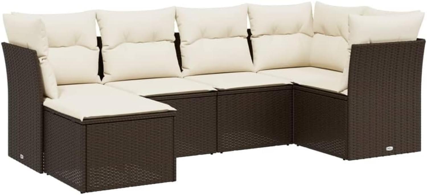 vidaXL 6-tlg. Garten-Sofagarnitur mit Kissen Braun Poly Rattan Bild 1