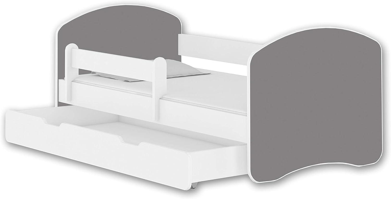 Jugendbett Kinderbett mit einer Schublade mit Rausfallschutz und Matratze Weiß ACMA II 140 160 180 (180x80 cm + Schublade, Weiß - Grau) Bild 1